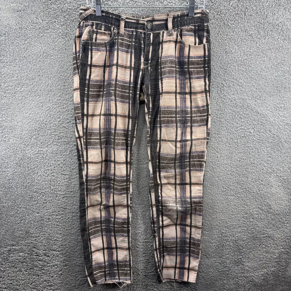 Free‎ People Jeans Women 26 Gray Corduroy Straight Plaid Mini Cords Cotton Retro